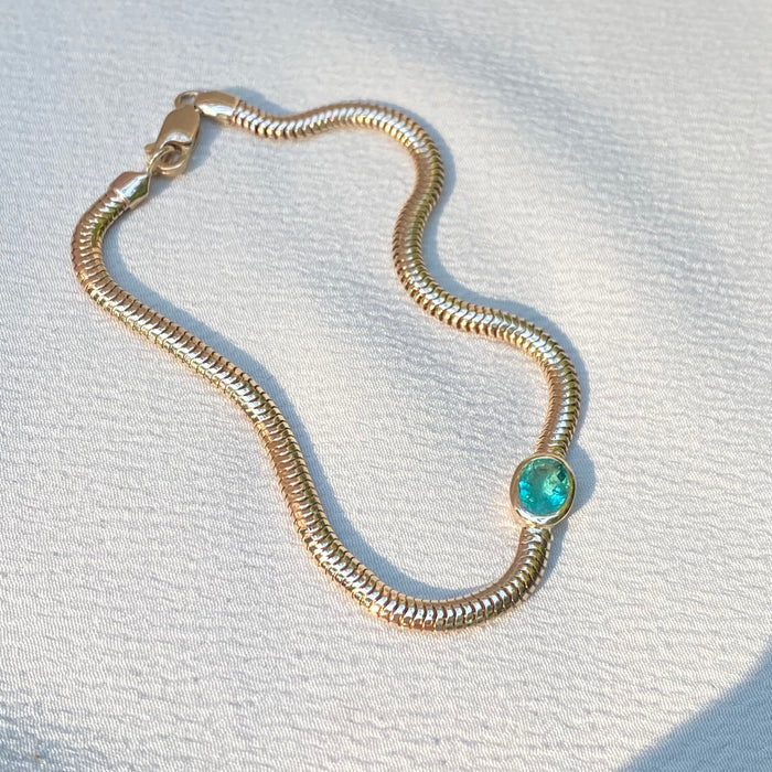 14k Custom Emerald Snake Chain Bracelet