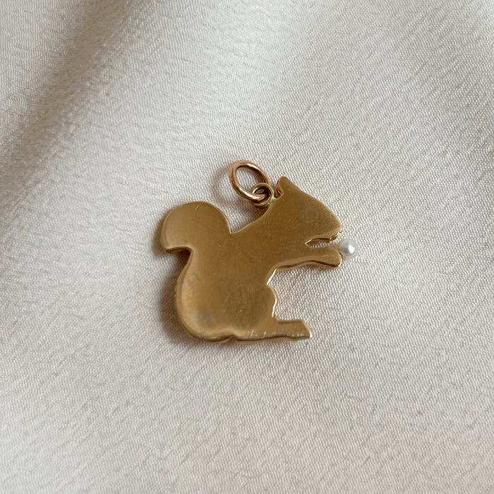 14k Squirrel with a Pearl Charm