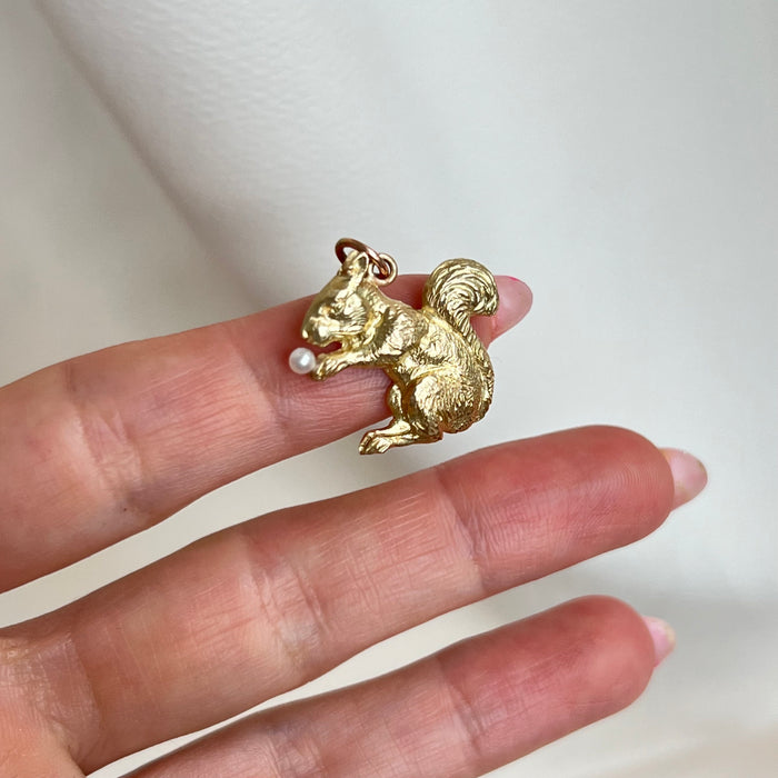 14k Squirrel with a Pearl Charm