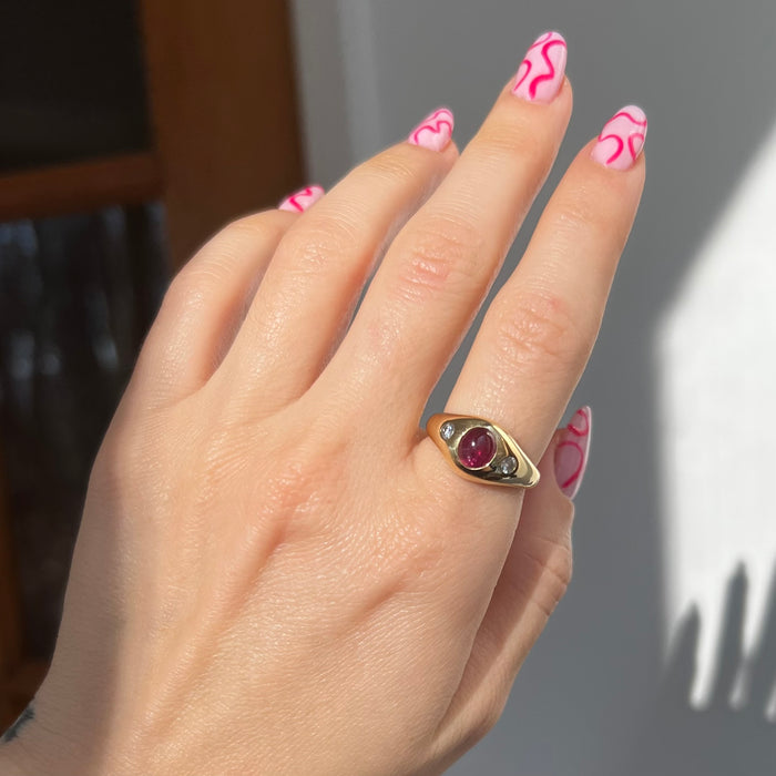 Vintage 18k Ruby and Sapphire Diamond Flush Set Rings