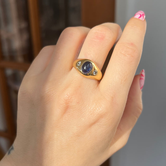 Vintage 18k Ruby and Sapphire Diamond Flush Set Rings