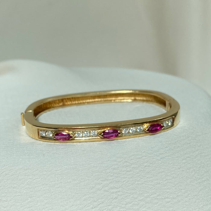 14k Marquise Ruby and Diamond Square Hinged Bracelet