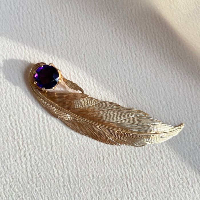 Finely Detailed 14k Amethyst Feather Pendant