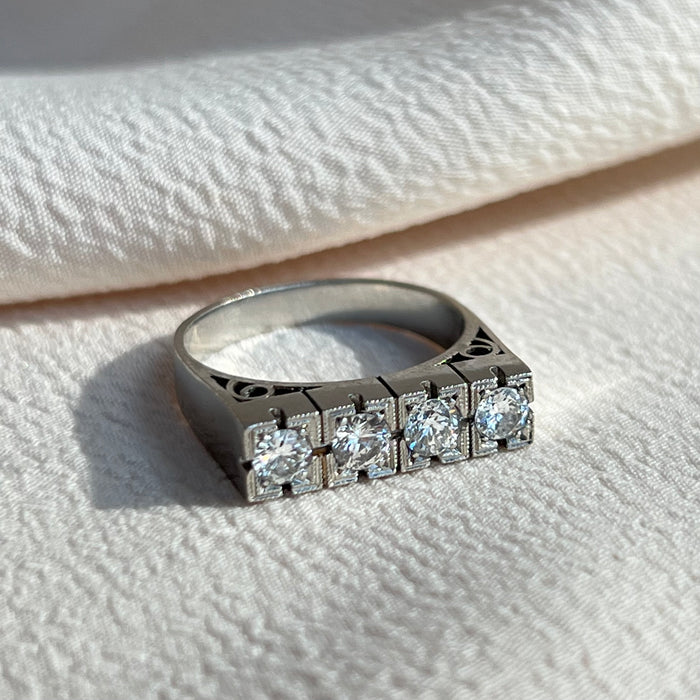 Art Deco Platinum Four Diamond Ring