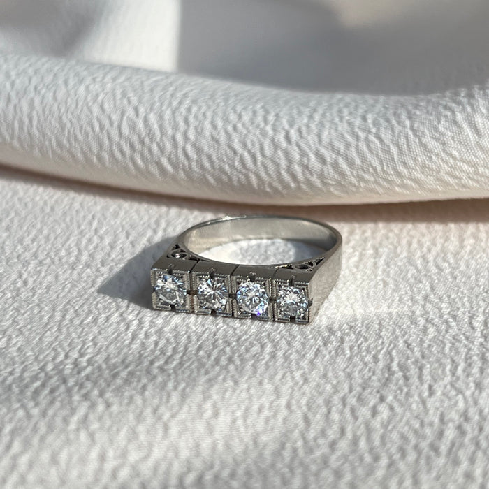 Art Deco Platinum Four Diamond Ring