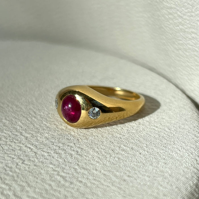 Vintage 18k Ruby and Sapphire Diamond Flush Set Rings