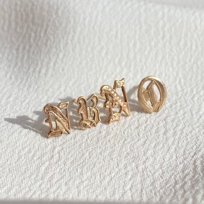 Mini Vintage Gold Gothic Letter Initial Single Stud Earrings