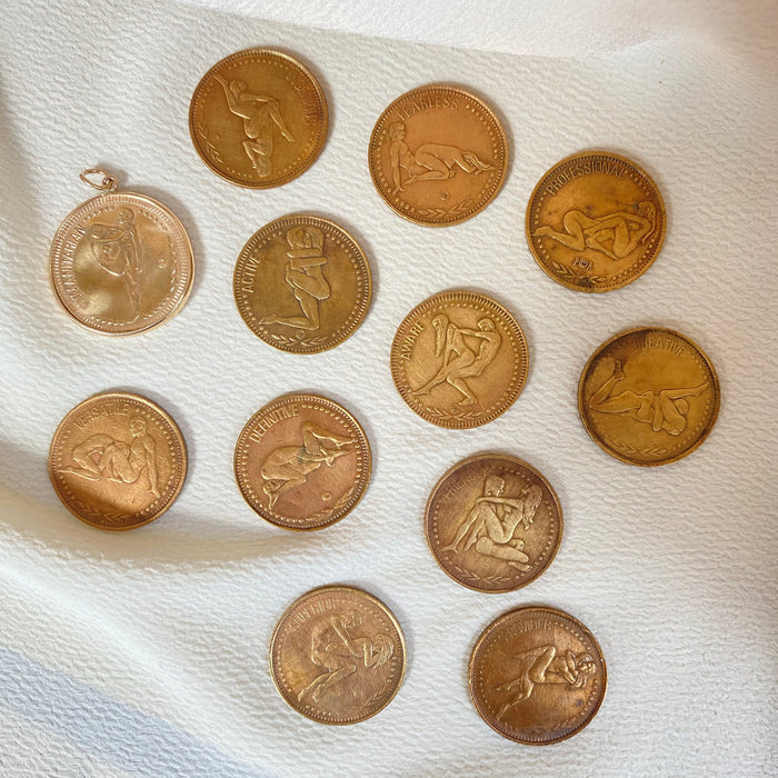Vintage 14k Bezel Set Erotic Adult Zodiac Coin Pendants