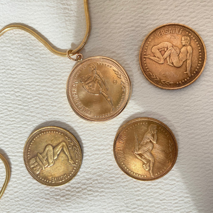 Vintage 14k Bezel Set Erotic Adult Zodiac Coin Pendants